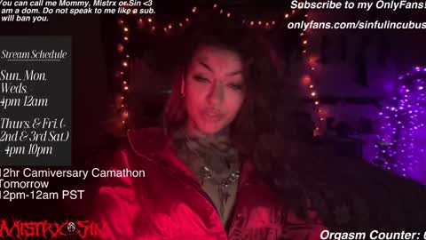 Snapshot of sinfulincubus chatting on January 29, 2025, 5:40 am Mistrx Sin online show from January 29, 2025, 5:40 am